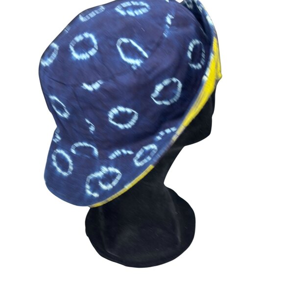 Reversible Tie-Dye Bucket Hat In Blue & Yellow Cotton - Picture 4 of 8